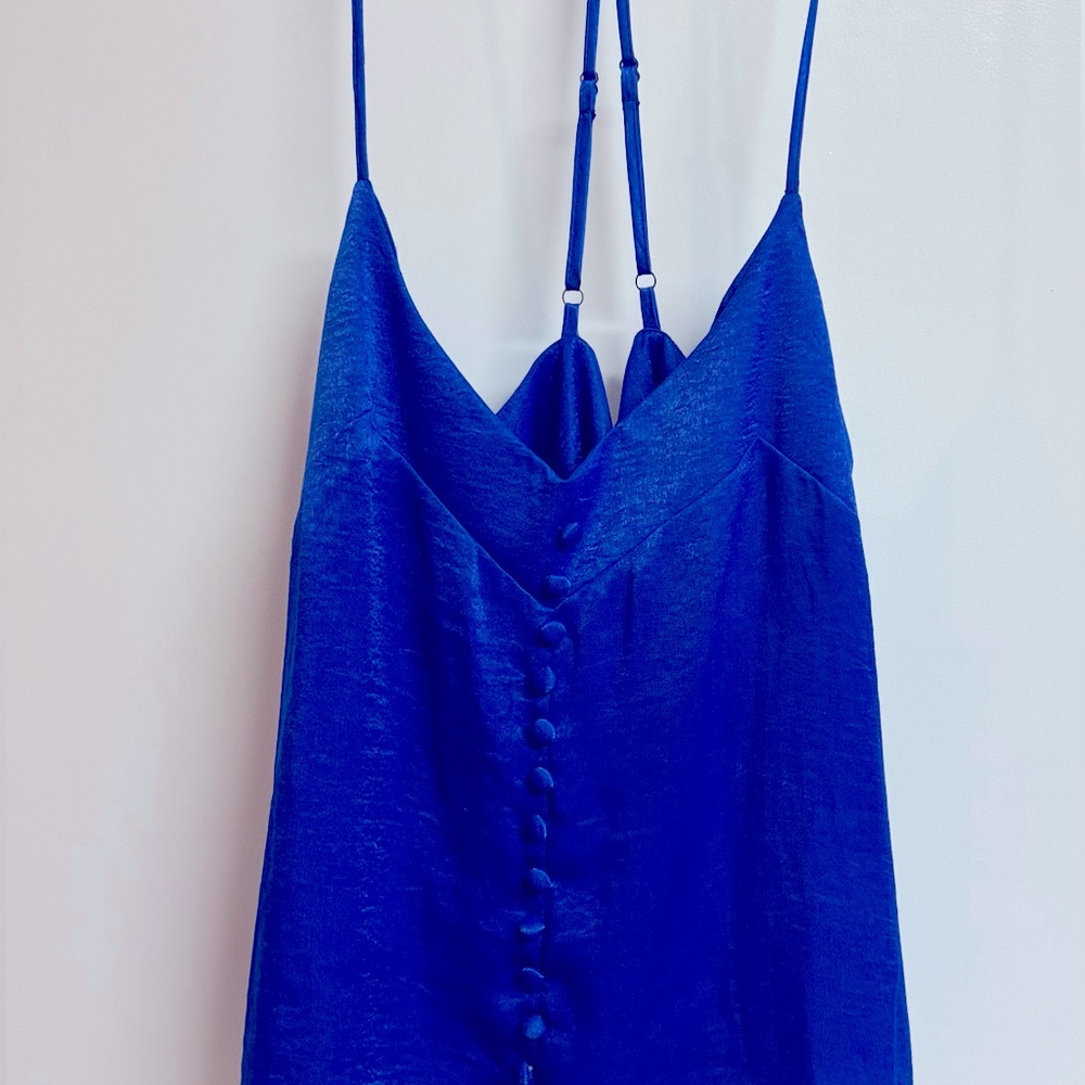Shinestar Royal Blue Satin Spaghetti Strap Tank